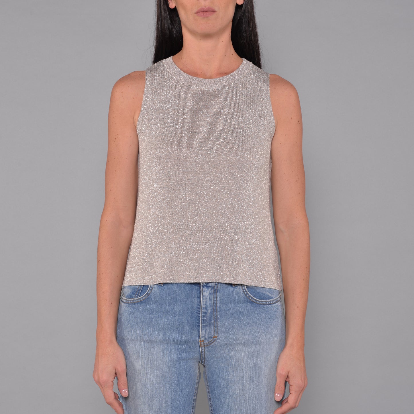 Viskose-Lurex-Tanktop mit Rundhalsausschnitt in Silber