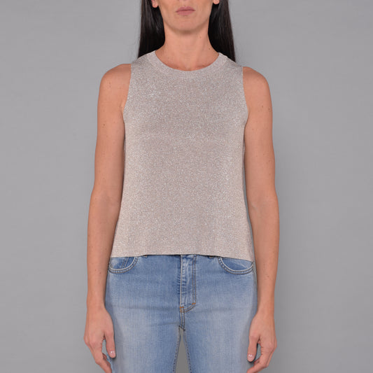 Canotta Girocollo in Viscosa Lurex Argento