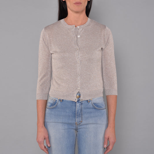 Cardigan Girocollo in Viscosa Lurex Argento