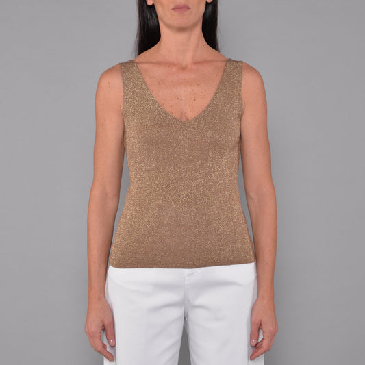 Canotta Scollo V in Viscosa Lurex Bronzo