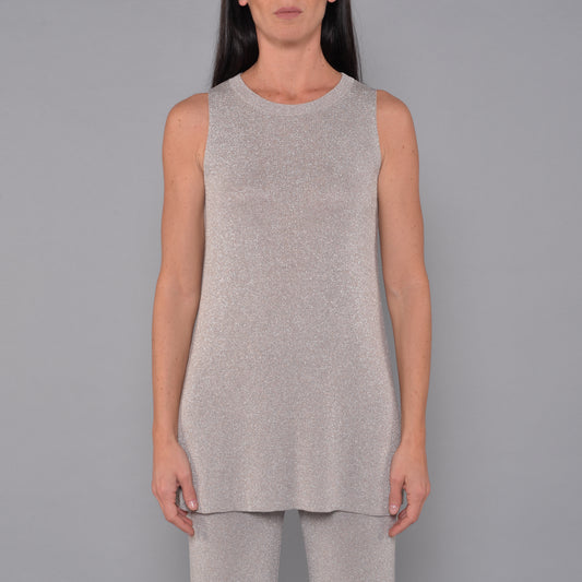 Canotta Lunga Con Spacchi in Viscosa Lurex Argento