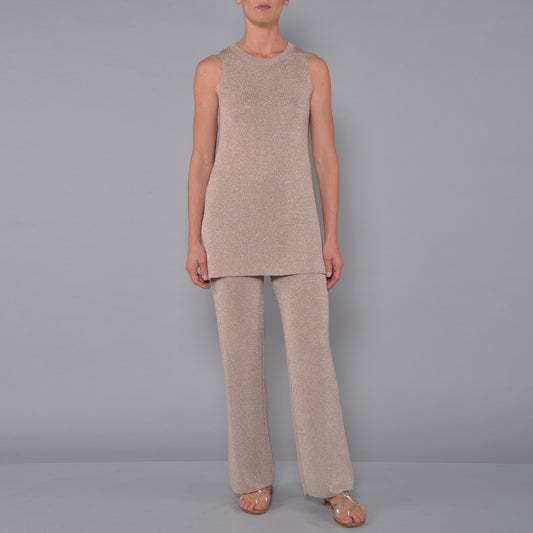 Canotta Lunga Con Spacchi in Viscosa Lurex Oro