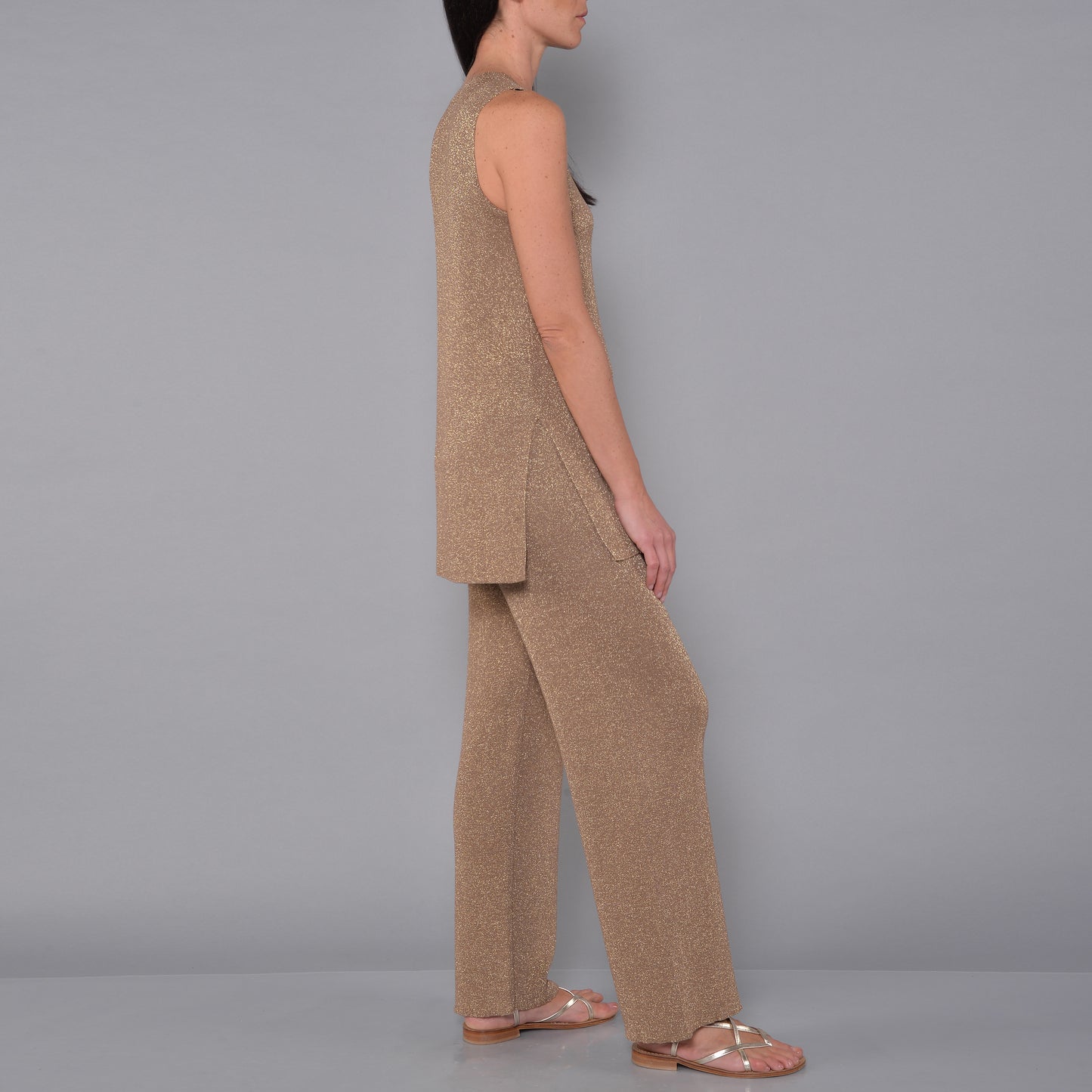 Hose aus Viskose mit Lurex in Bronze