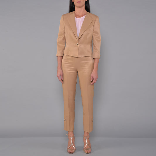 Pantaloni in Raso Lino Viscosa Caramello