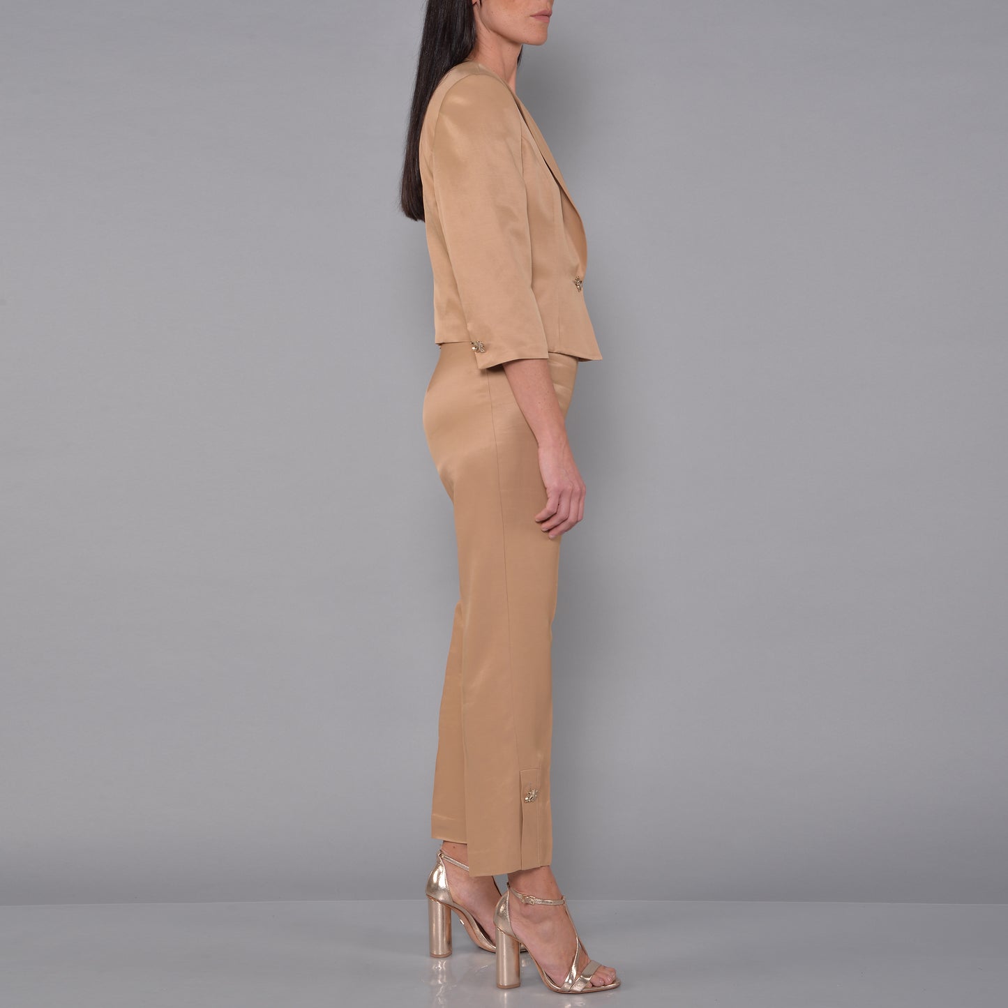 Caramel Viscose Linen Satin Trousers