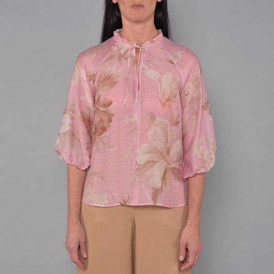 Blusa Fantasia con Rouches Fiore Peonia