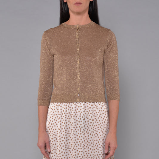 Cardigan Girocollo in Viscosa Lurex Bronzo