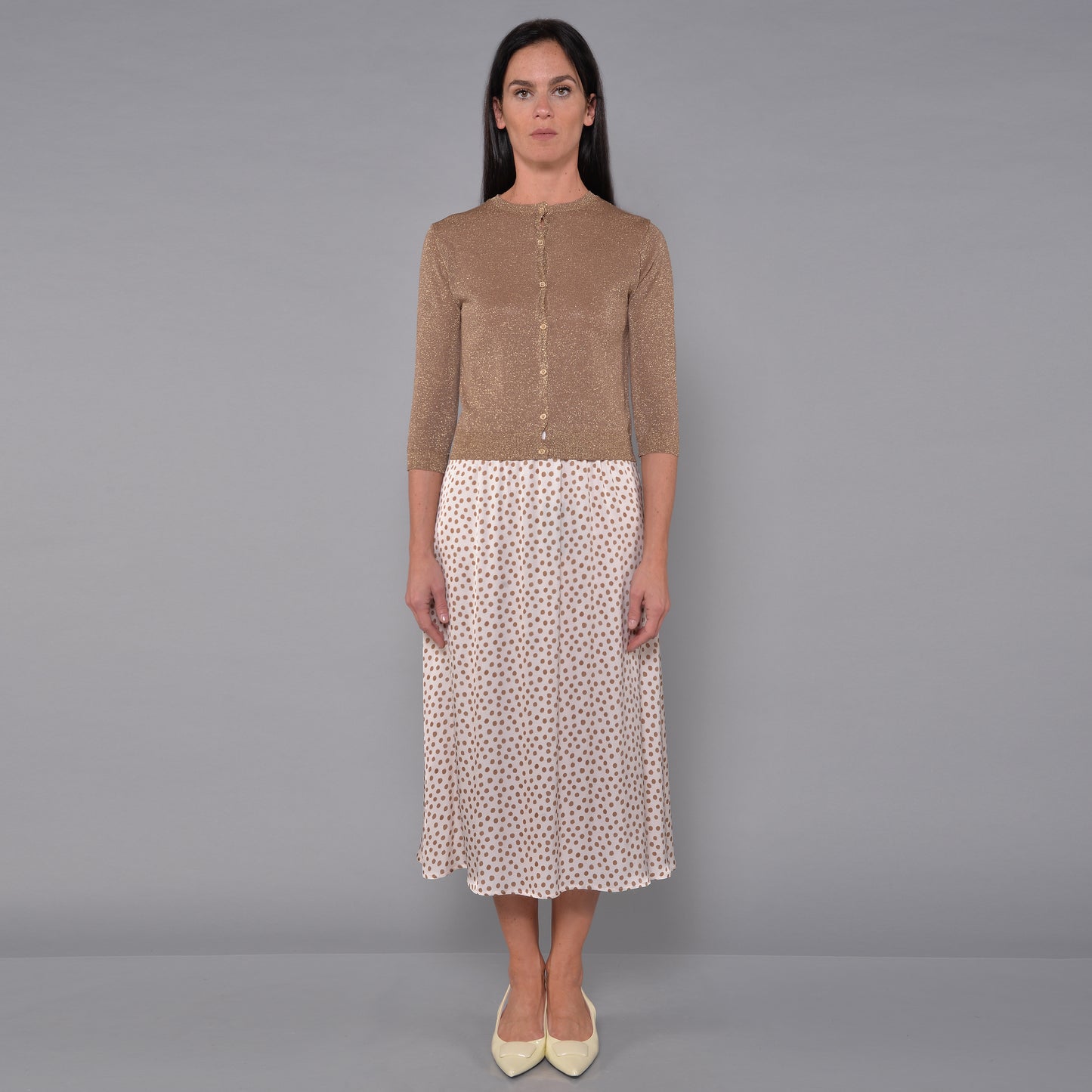Cardigan mit Rundhalsausschnitt aus Viskose-Lurex in Bronze