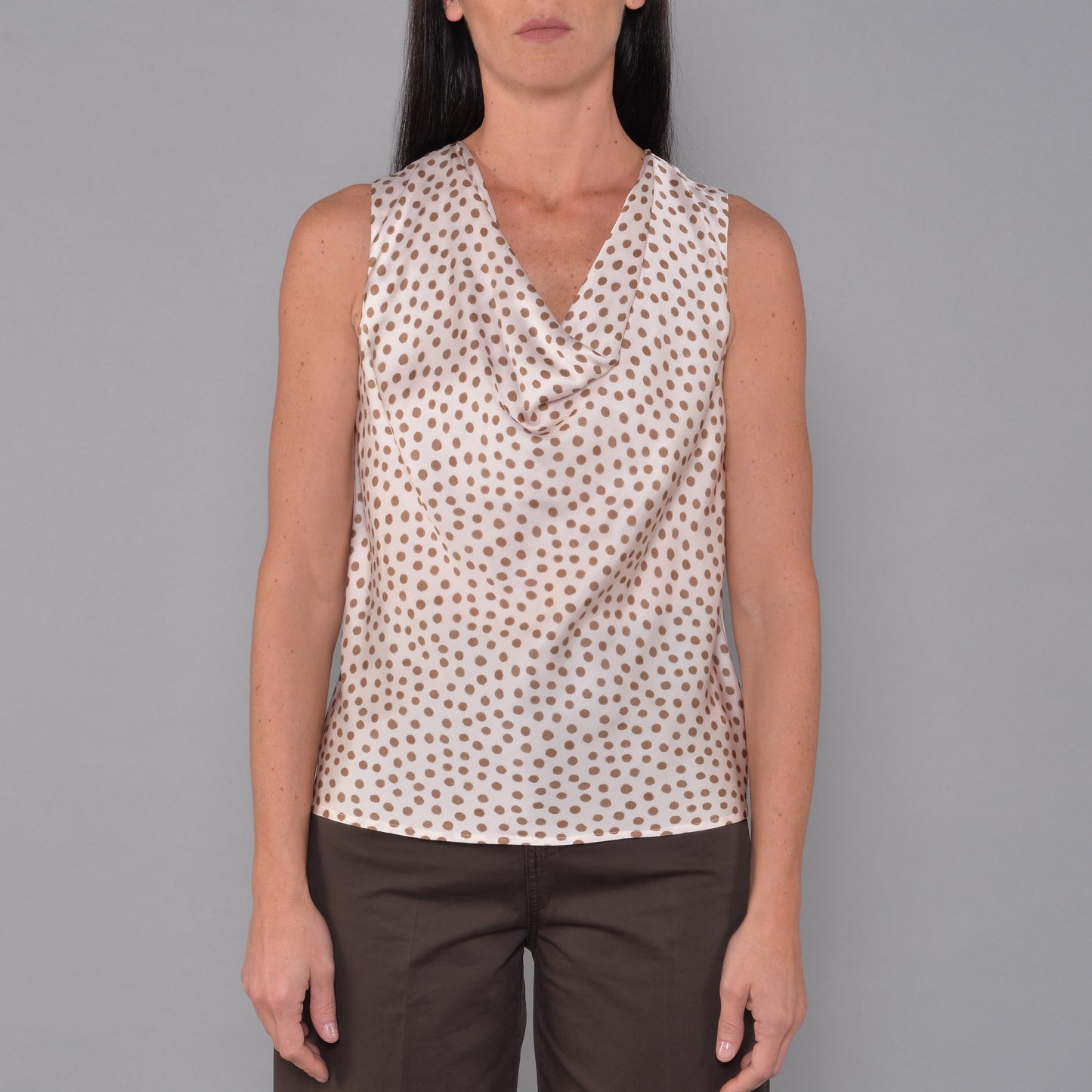 Top in Viscosa Fantasia Pois Caramello