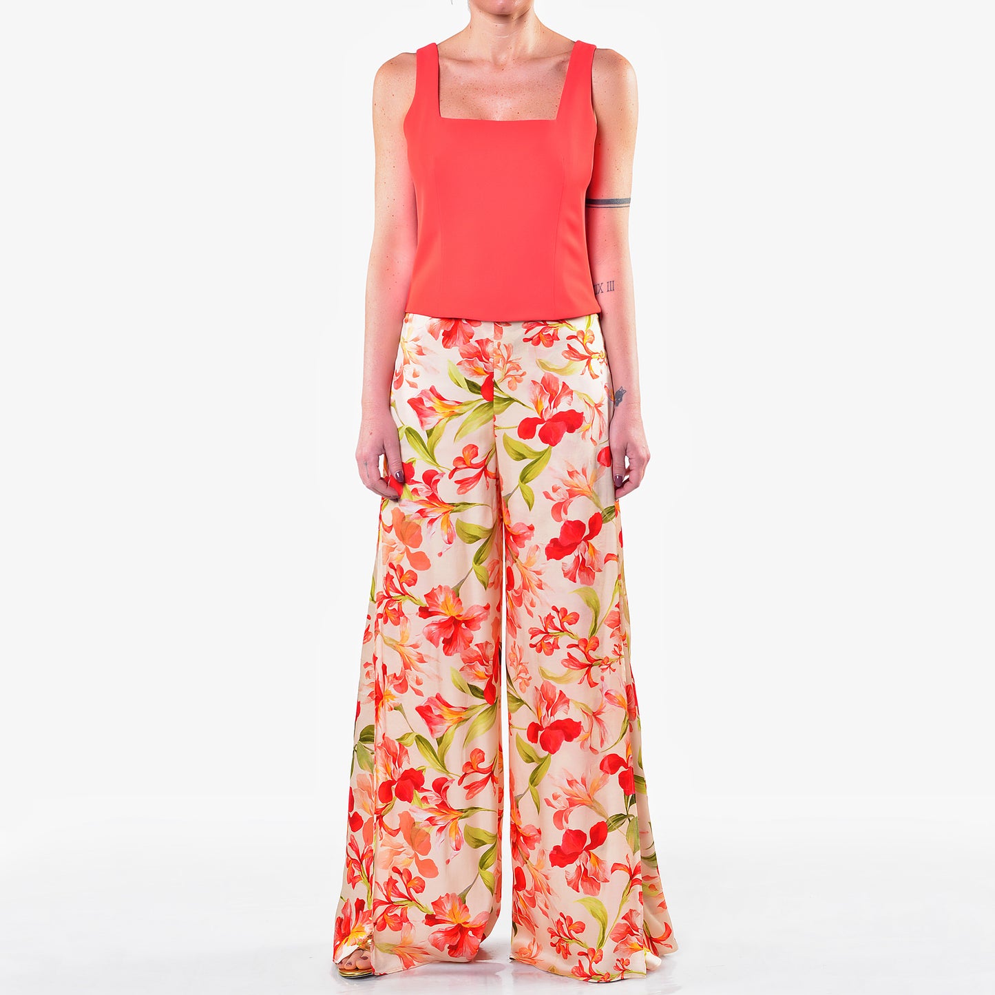 Pantaloni Stampa Fiore Corallo