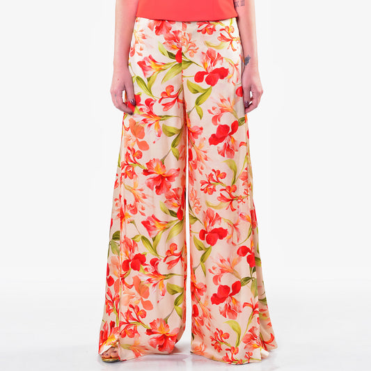 Pantaloni Stampa Fiore Corallo