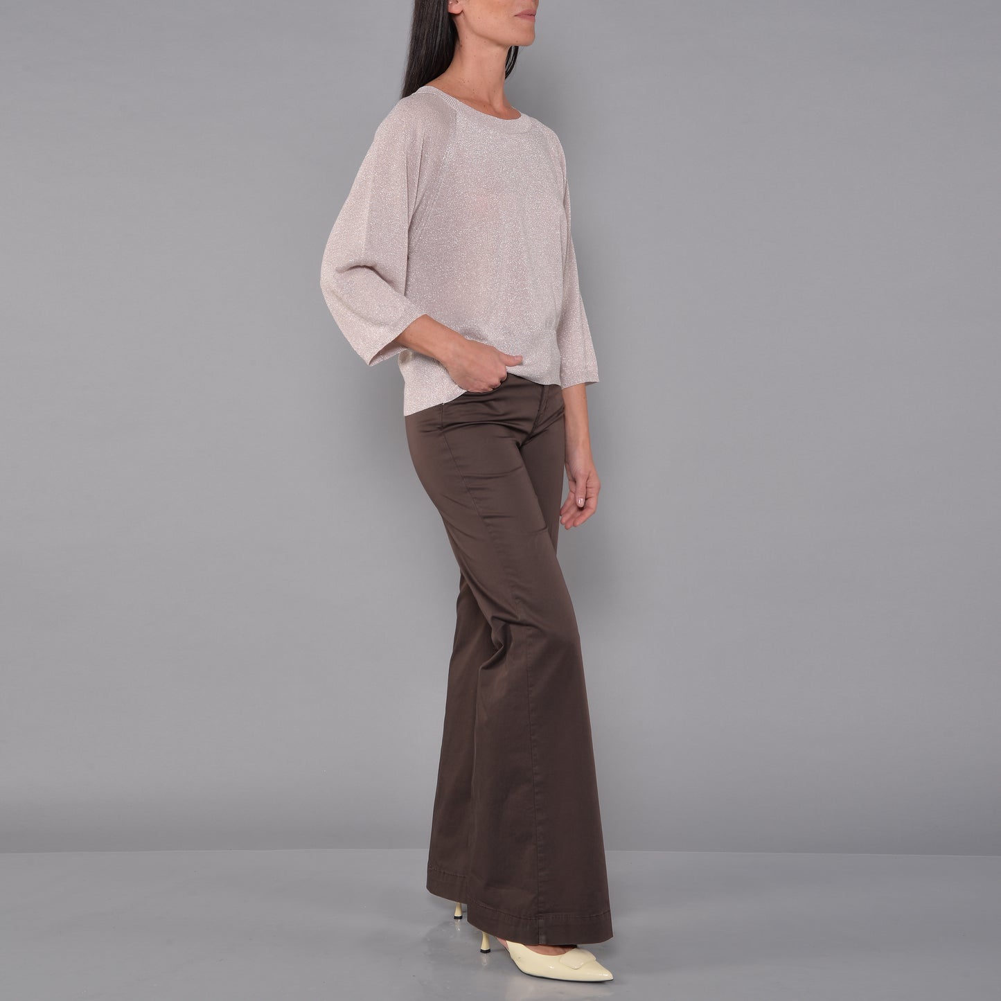 Lurex-Shirt Rosa Raglanärmel