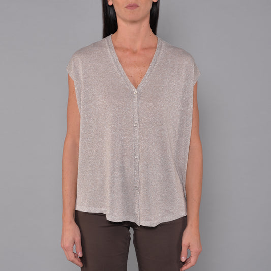 Cardigan Smanicato in Viscosa Lurex Argento