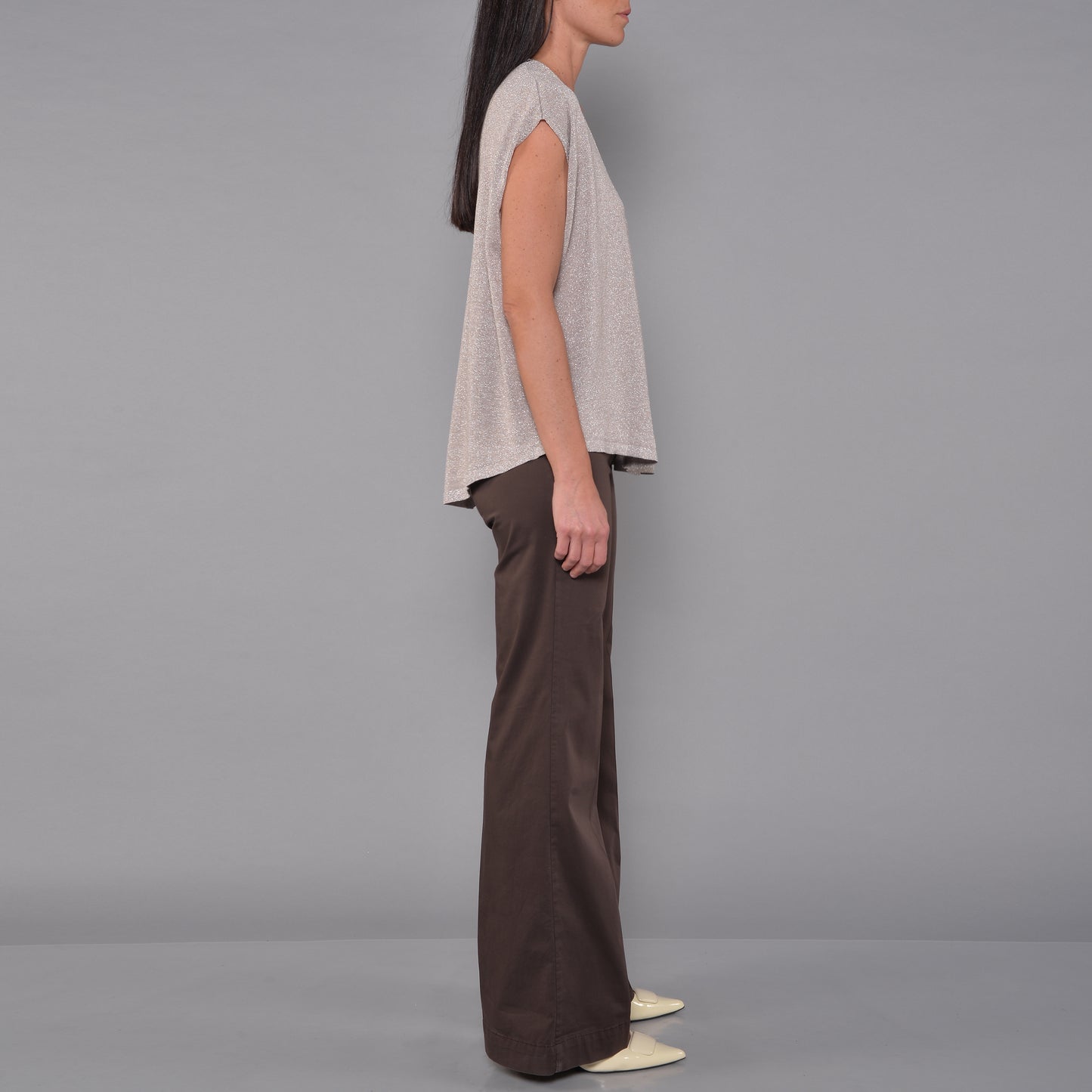 Silver Lurex Viscose Sleeveless Cardigan