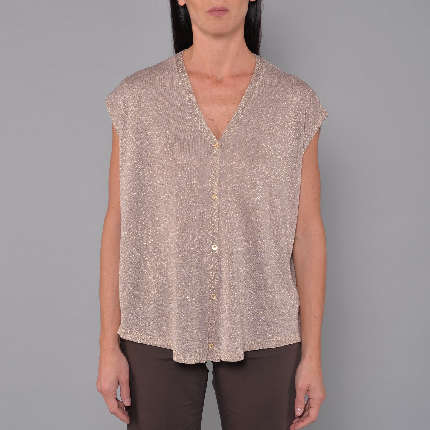 Sleeveless Cardigan in Gold Lurex Viscose