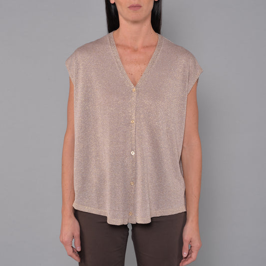 Cardigan Smanicato in Viscosa Lurex Oro