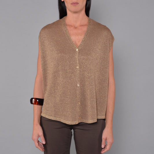 Cardigan Smanicato in Viscosa Lurex Bronzo