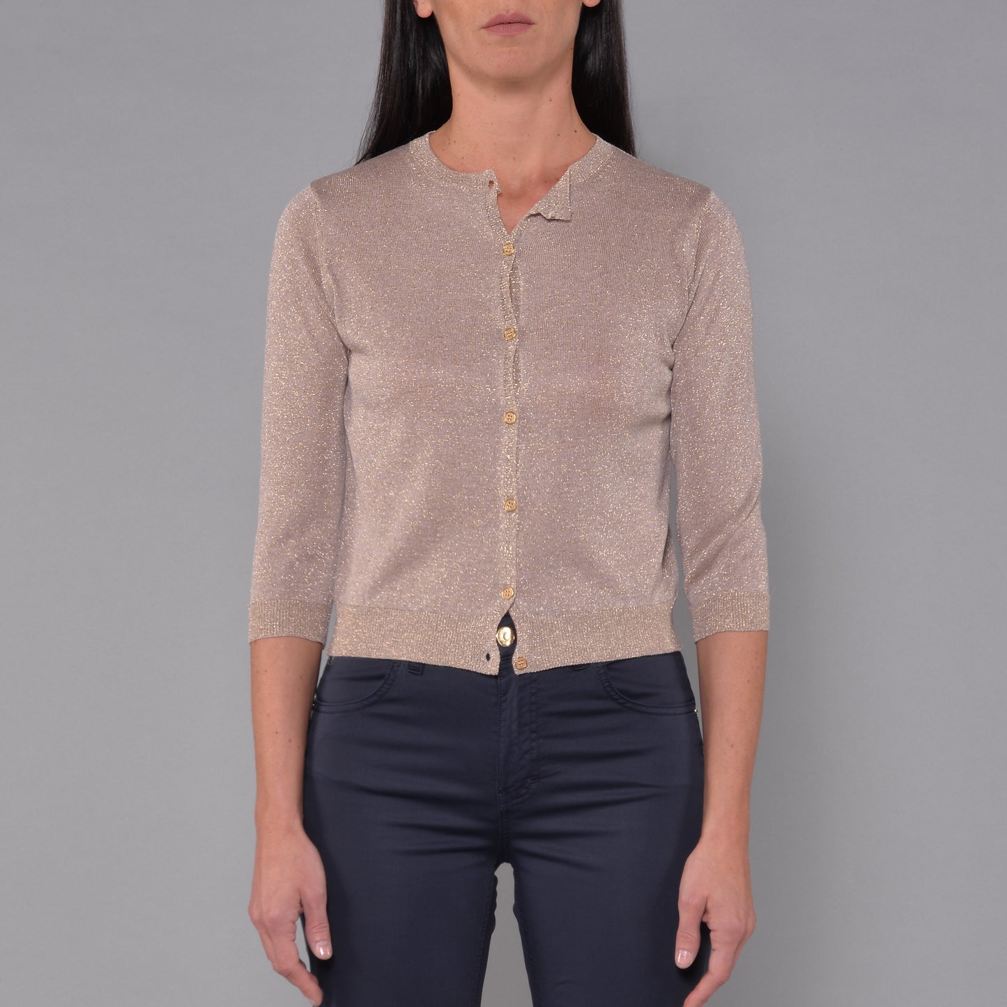 Cardigan Girocollo in Viscosa Lurex Oro