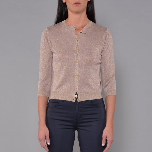Cardigan Girocollo in Viscosa Lurex Oro