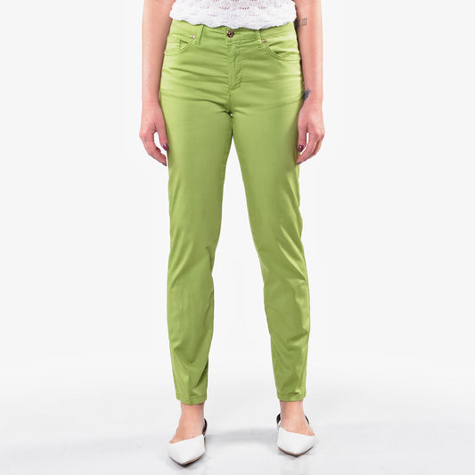 Pantaloni 5 Tasche in Cotone Rasato Pistacchio