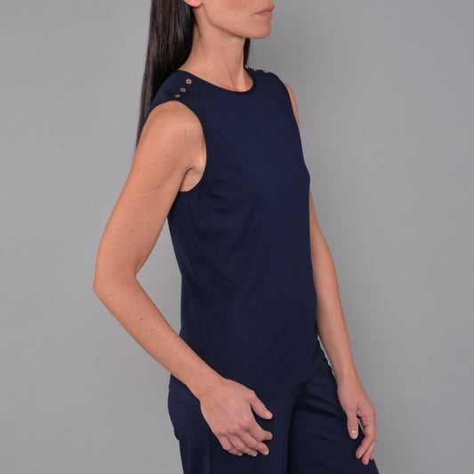 Canotta con Bottoni Oro in Jersey Blu