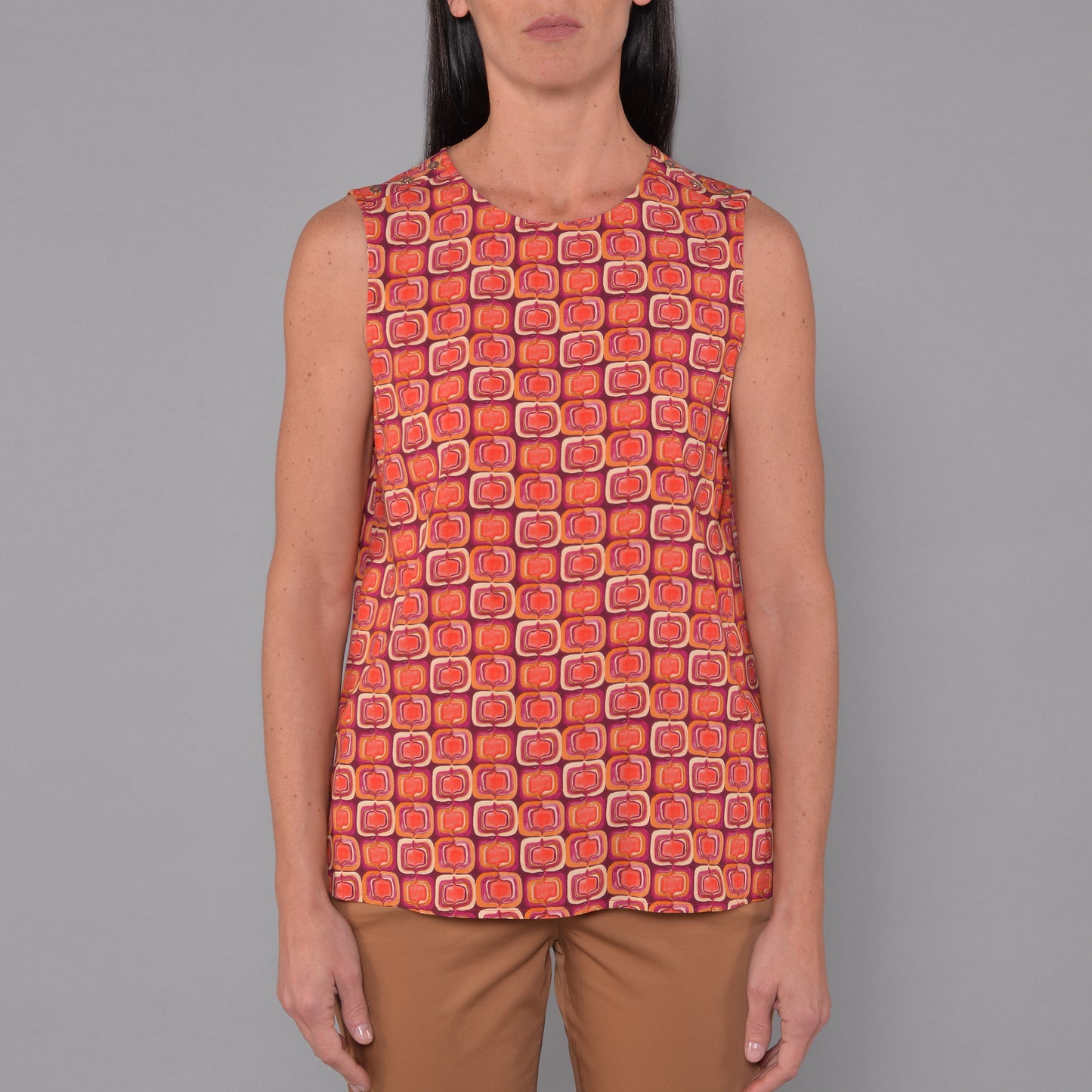 Top in Viscosa Fantasia Geometrica Corallo