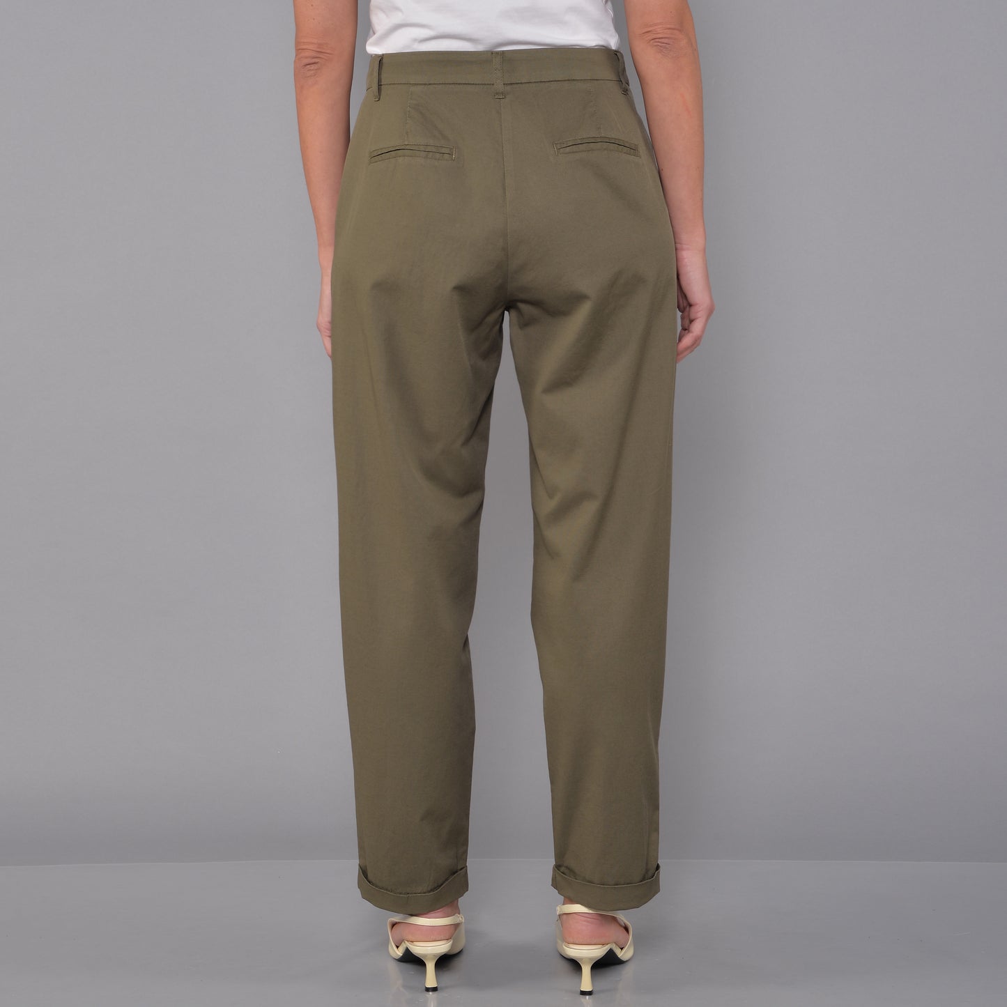 Pantaloni con Pences di Lino Cotone Militare