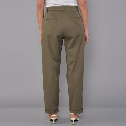 Pantaloni con Pences di Lino Cotone Militare