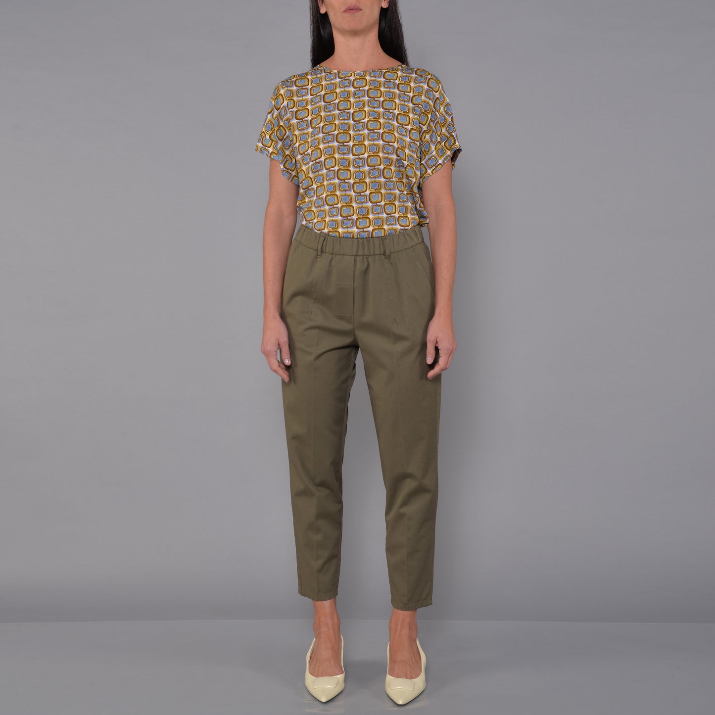 Pantaloni con Elastico di Lino Cotone Militare