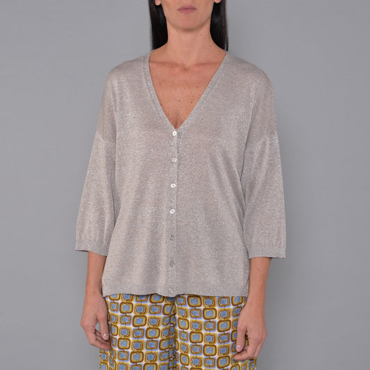 Cardigan mit V-Ausschnitt aus silberner Lurex-Viskose