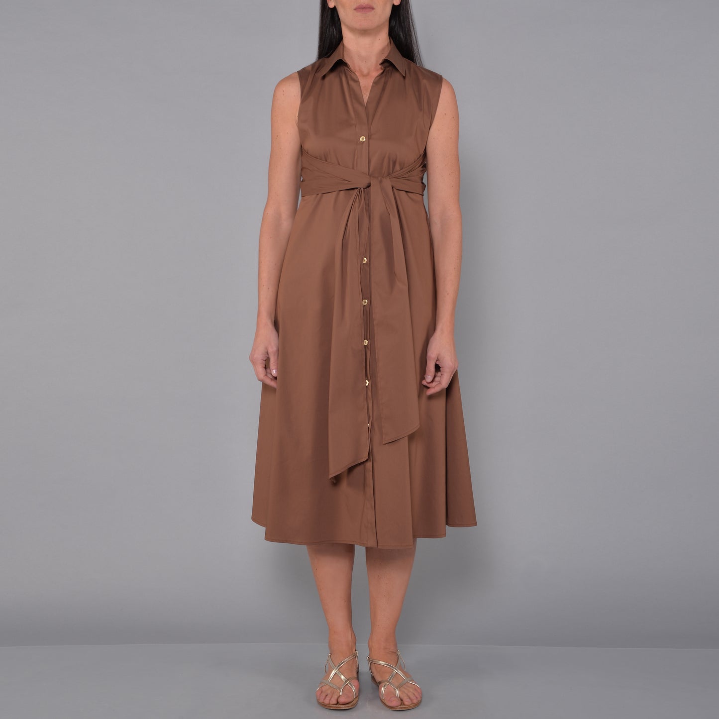 Hemdblusenkleid mit Knoten Tabak