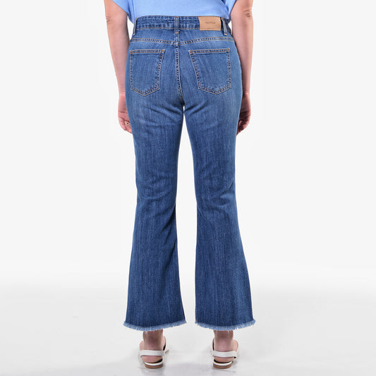 Jeans a Zampa Blu Denim Sfrangiato