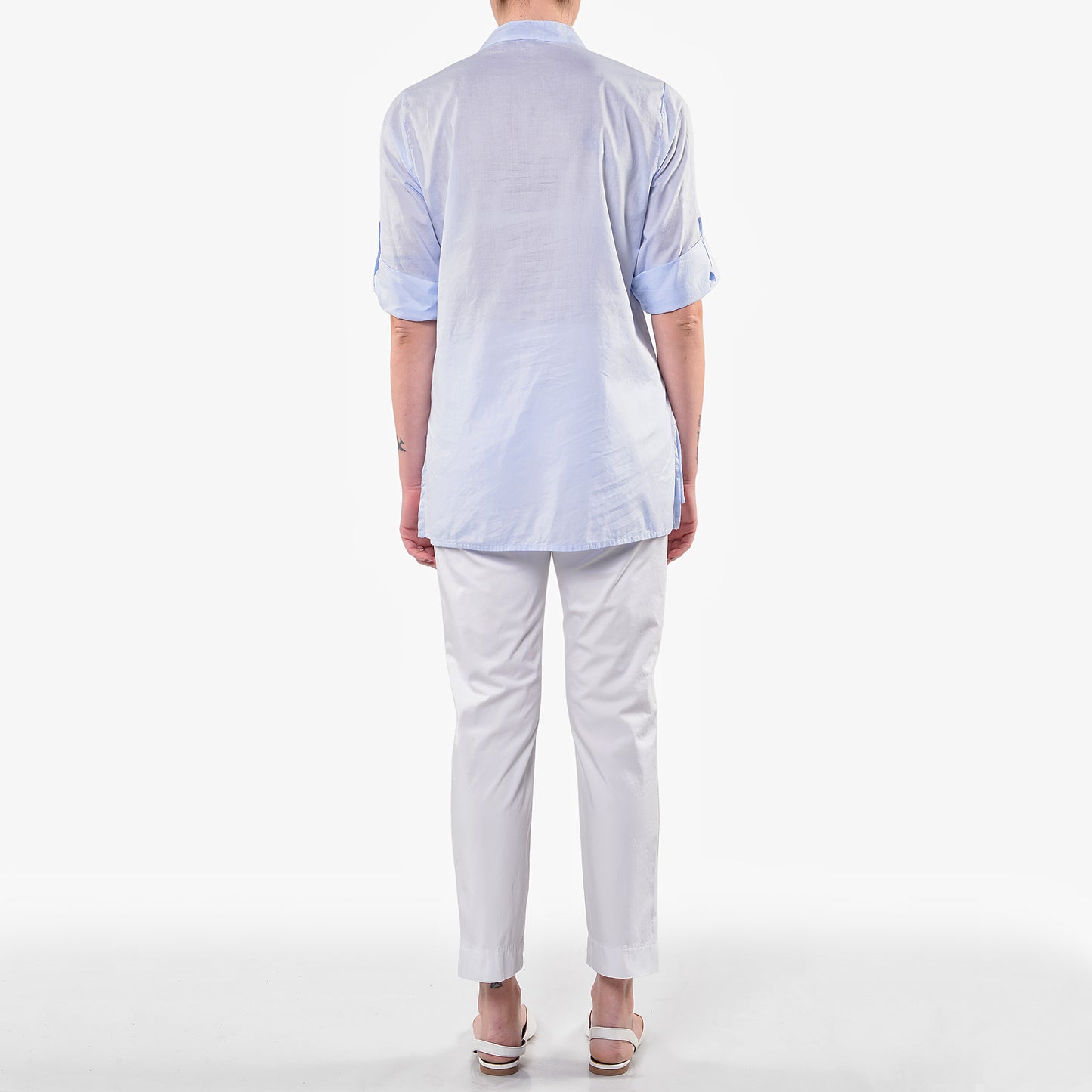 Camicia Coreana Celeste in Mussola di Cotone con Taschino