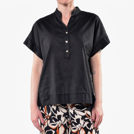Camicia Coreana Nera in Mussola di Cotone