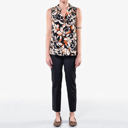 Pantaloni in Popeline Nero con Zip Laterale