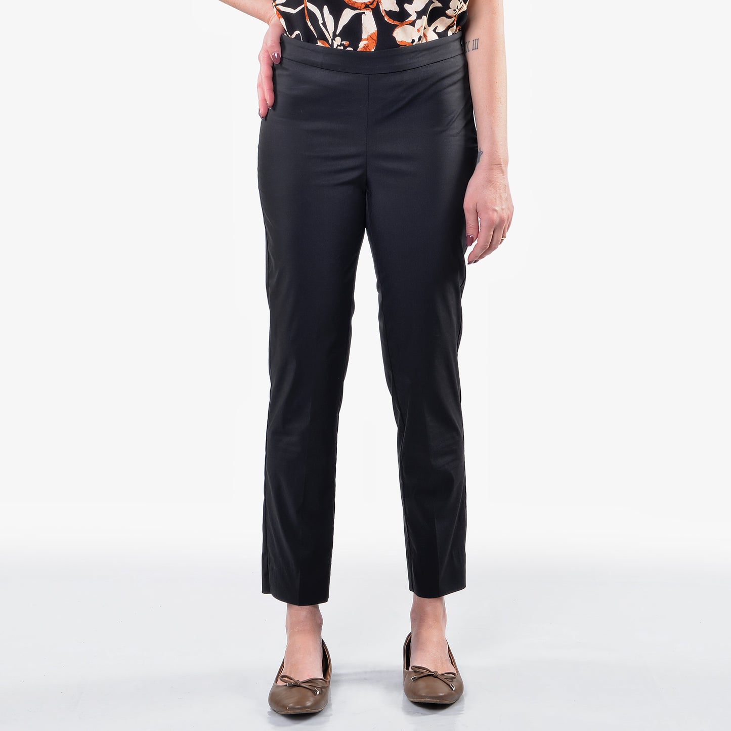 Pantaloni in Popeline Nero con Zip Laterale