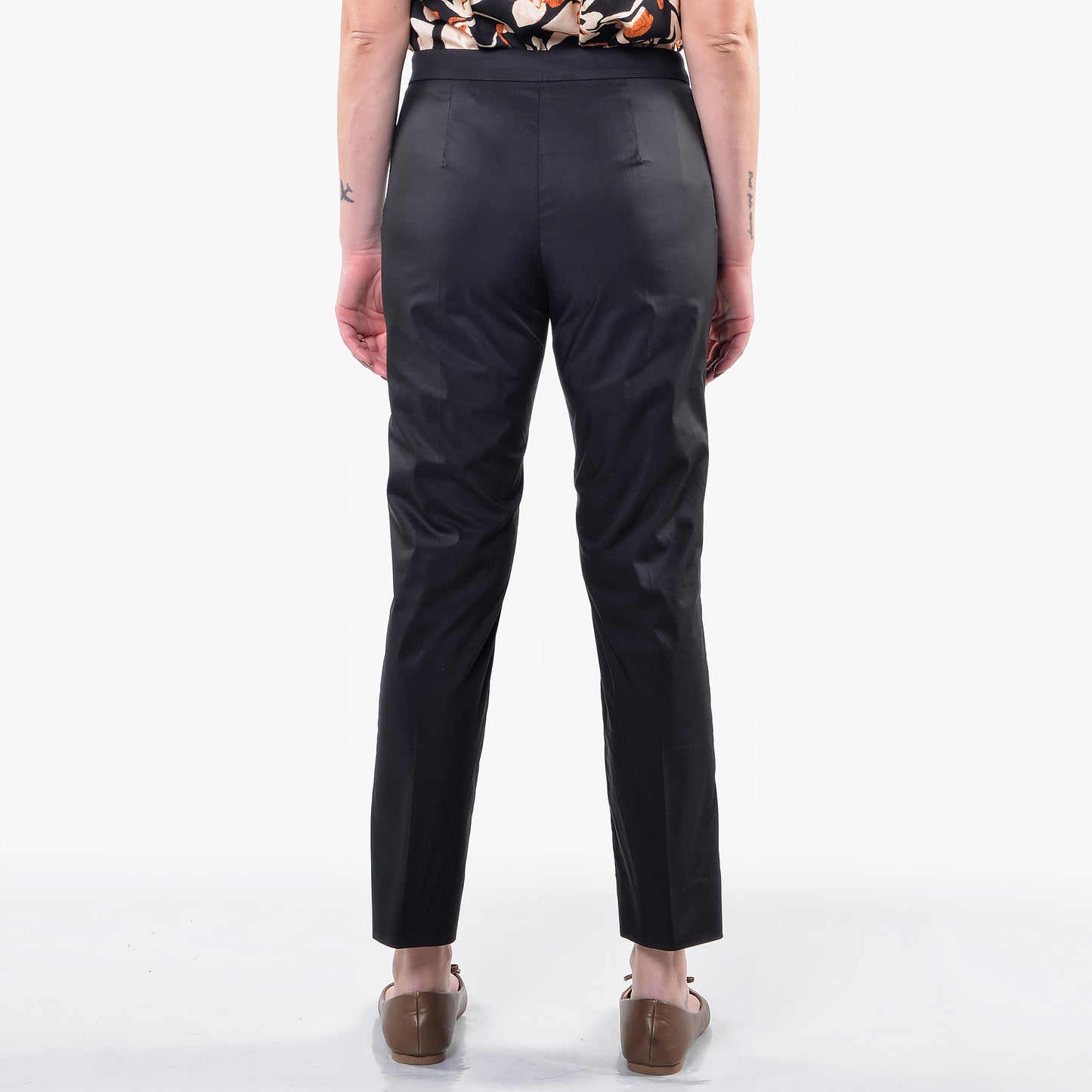 Pantaloni in Popeline Nero con Zip Laterale