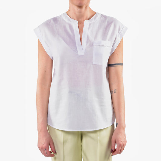 Camicia Coreana in Mussola di Cotone Panna