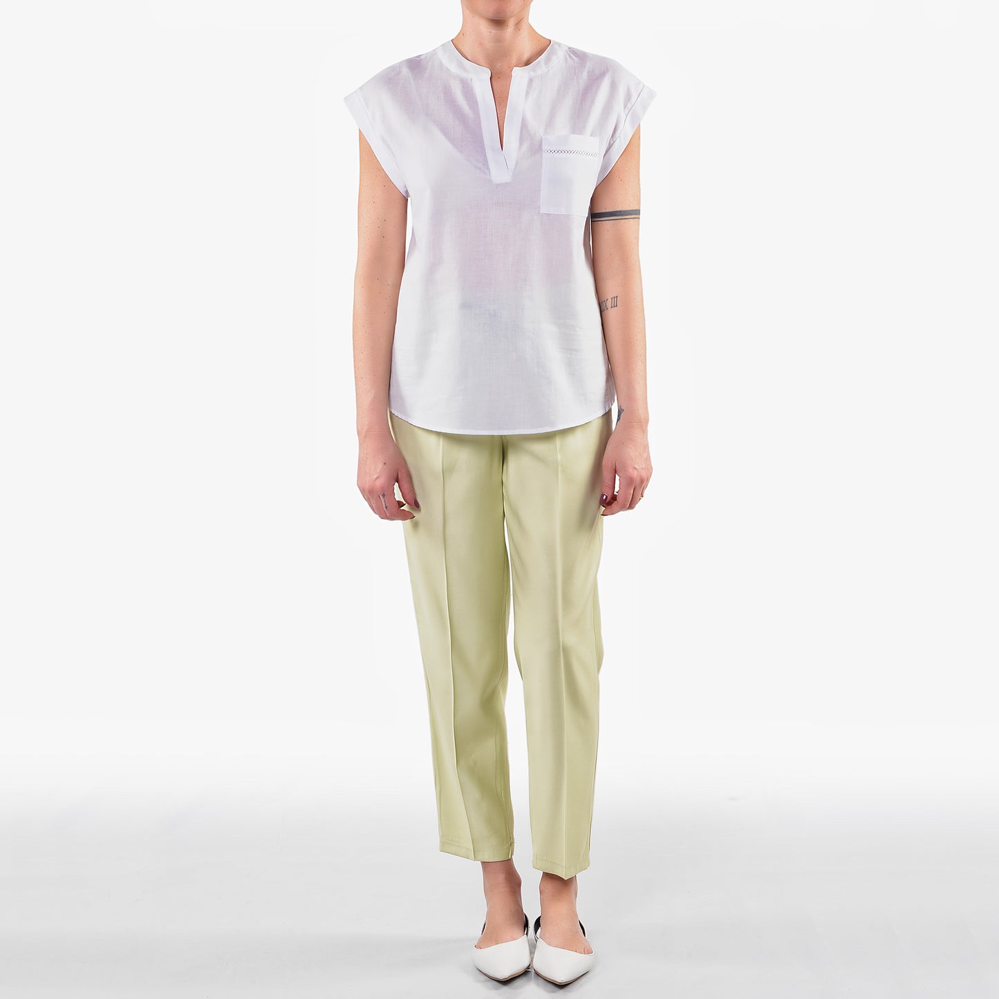 Camicia Coreana in Mussola di Cotone Panna