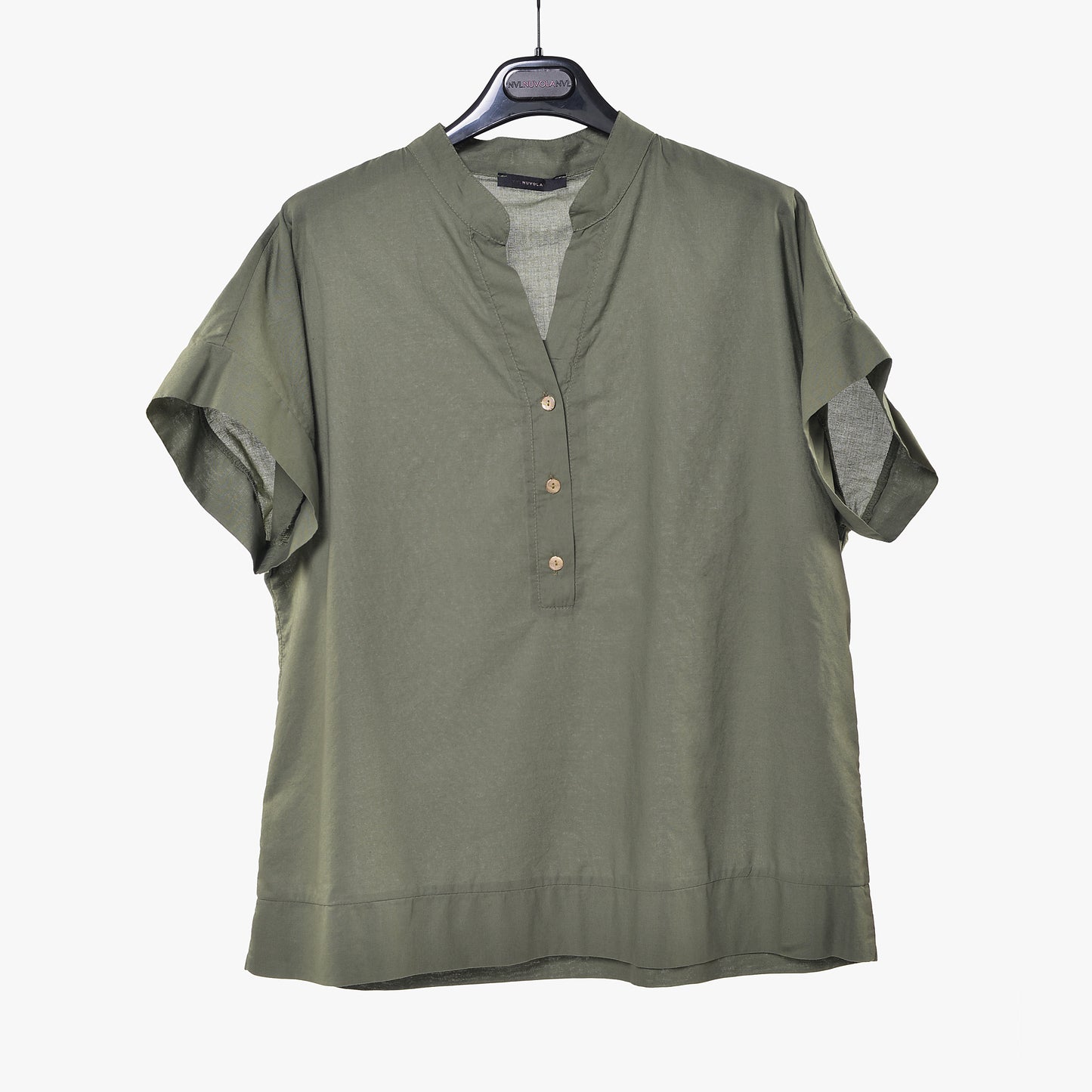 Camicia Coreana Verde Militare in Mussola di Cotone