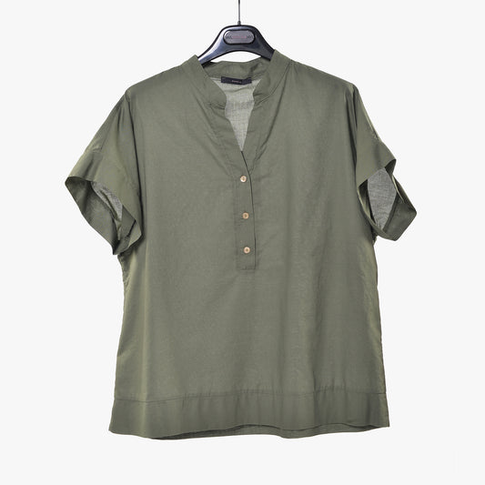 Camicia Coreana Verde Militare in Mussola di Cotone