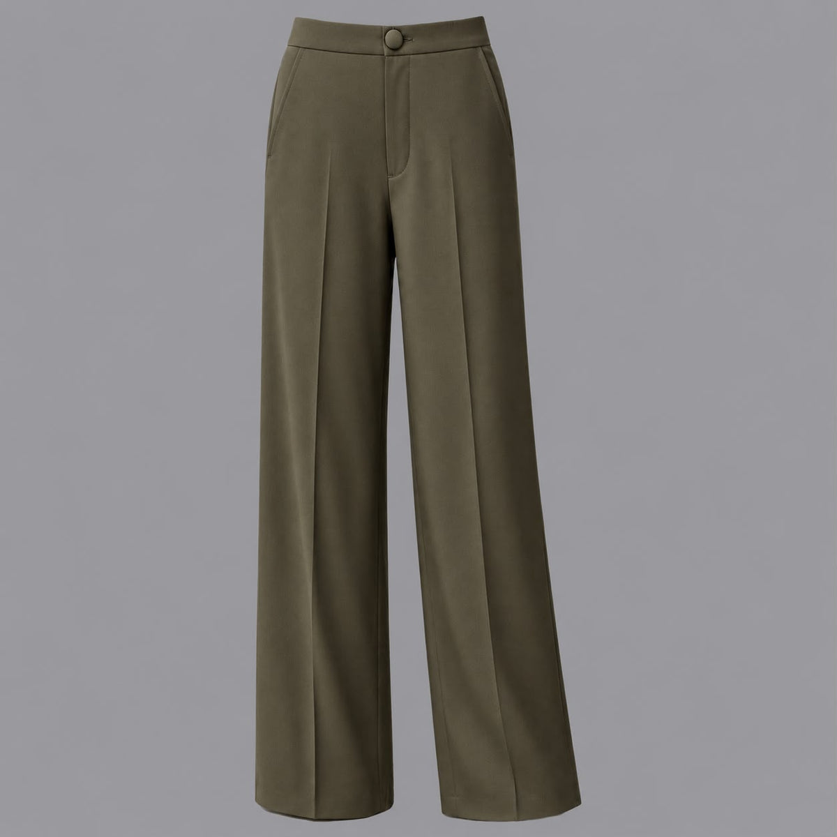 Pantaloni Gamba Larga Con Tasche in Fluido Muschio