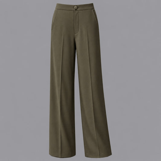 Pantaloni Gamba Larga Con Tasche in Fluido Muschio