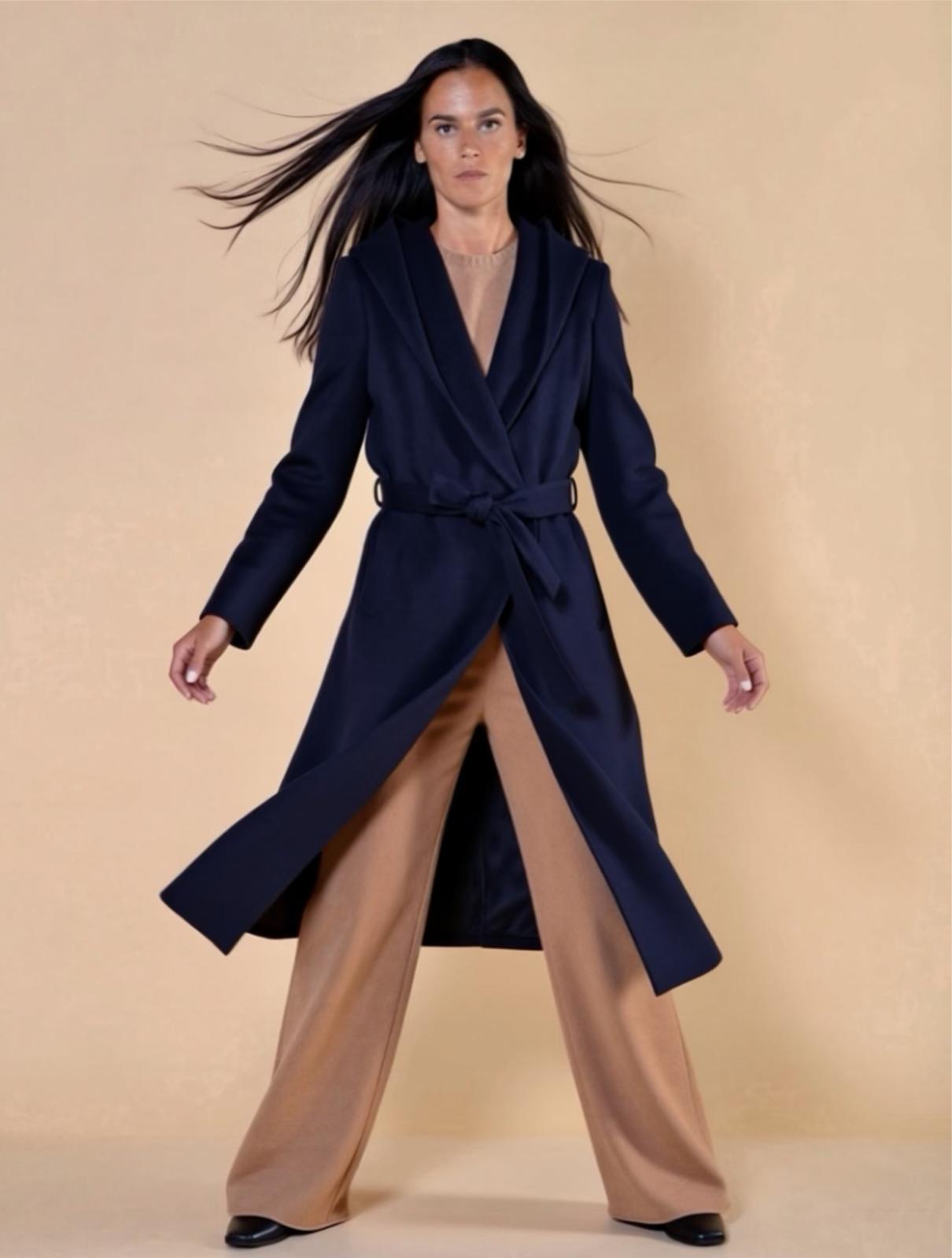 Cappotto Lungo Con Cappuccio Blu