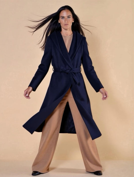 Cappotto Lungo Con Cappuccio Blu