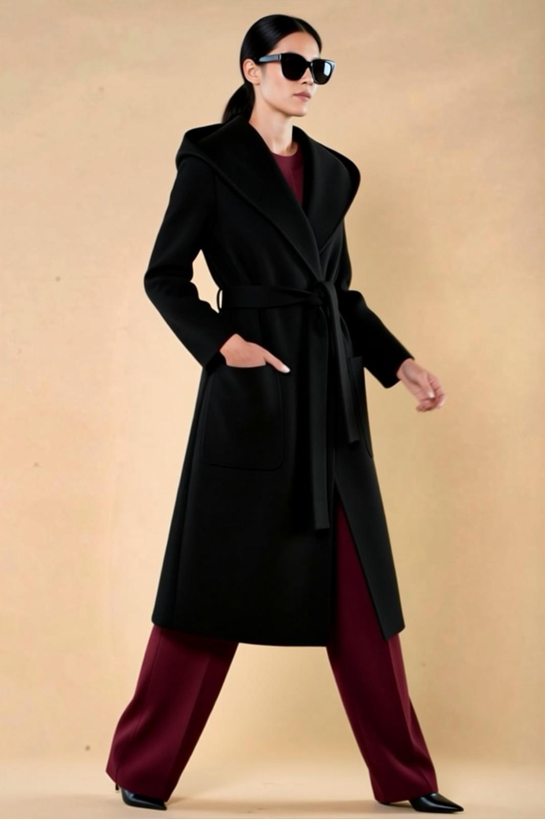 Long Black Hooded Coat