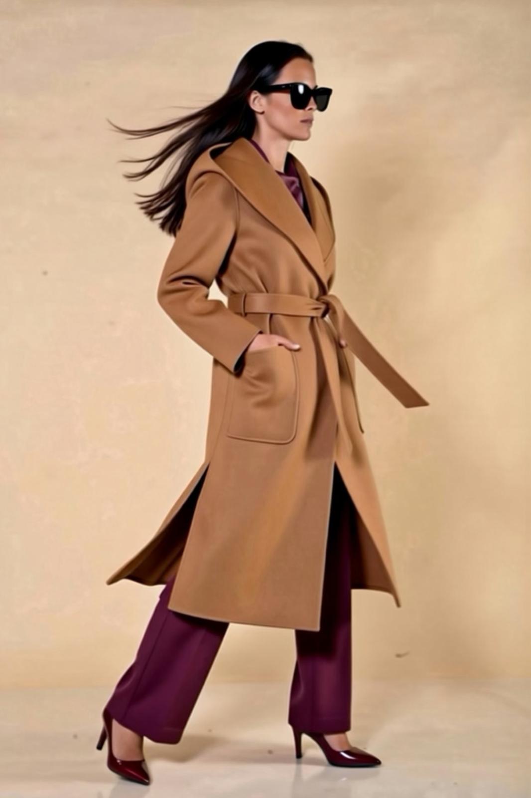 Cappotto Lungo Con Cappuccio e Tasche a Toppa Cammello