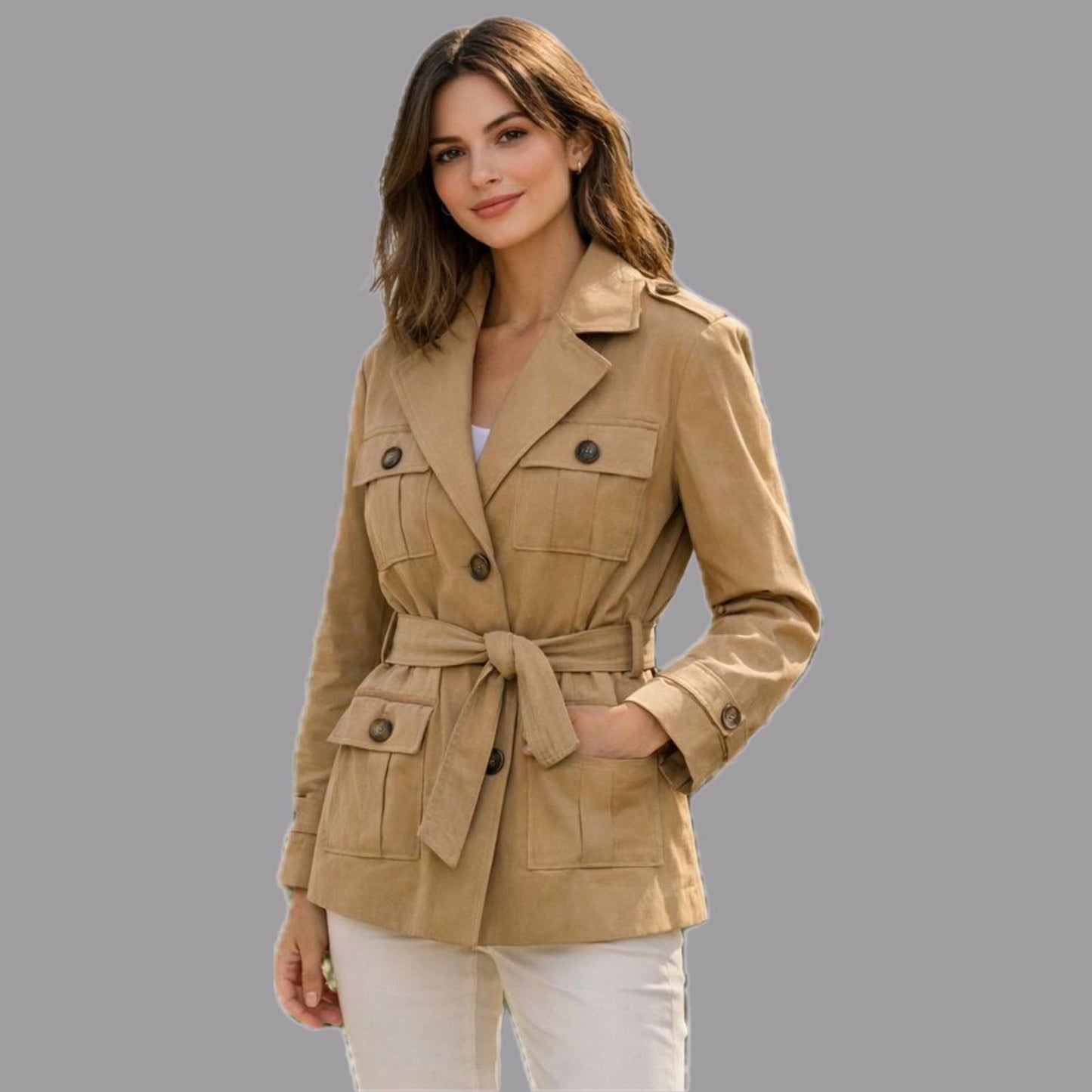 Trench Con Tasche Khaki