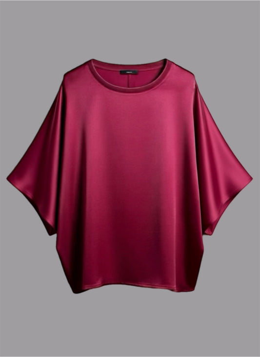 Tunika aus Viskose-Satin mit Stretch in Beere