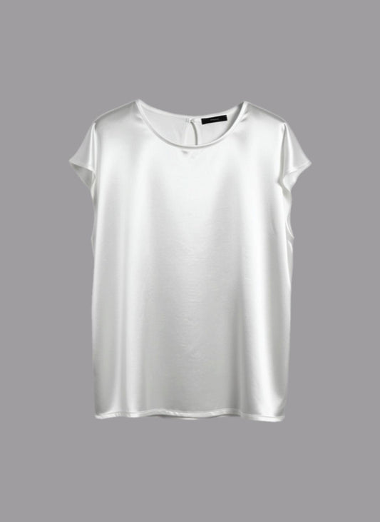 Top in Raso di Viscosa Girocollo Panna